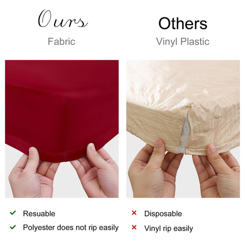 Homing easy-care tablecloth cleans quickly with a damp wipe.
