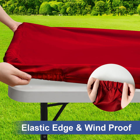 Homing rectangle table cloth cover showing wind-proof edge for stable outdoor dining.