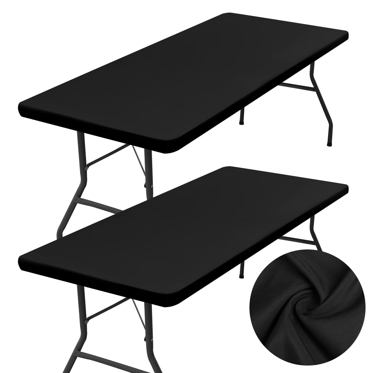 Homing elastic edge rectangle table cloth secures a 6-foot table.