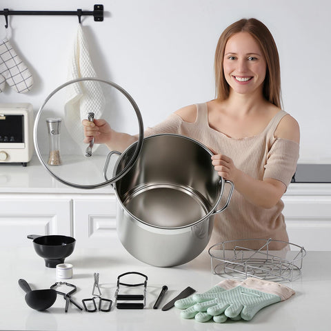 HOMKULA canning pot lid placed on pot for secure processing