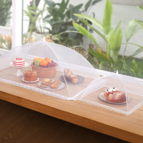 HOMKULA large 6-pack food covers keep snacks fresh during picnics and pool parties.