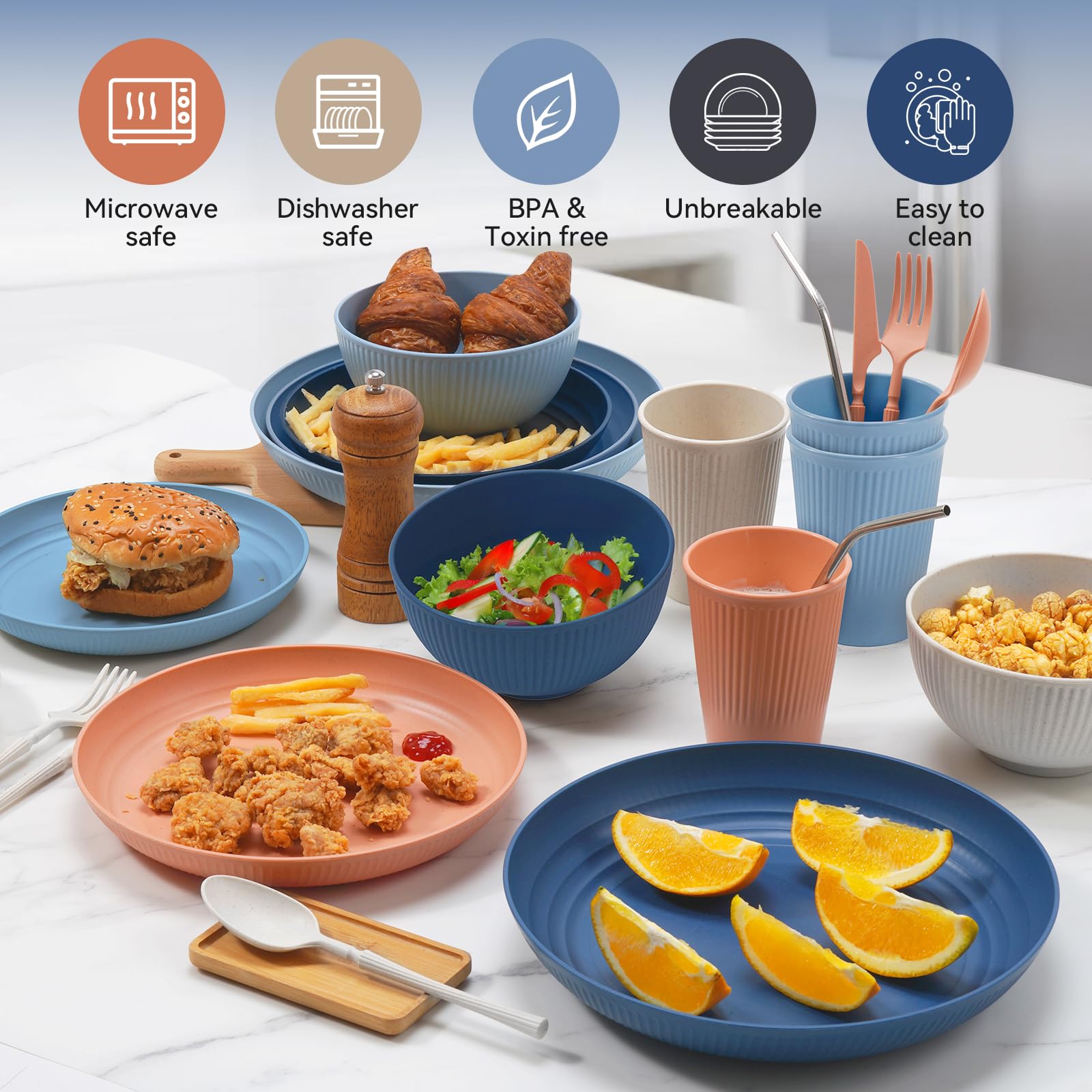 Hommaly stackable black wheat straw dishware designed for easy storage
