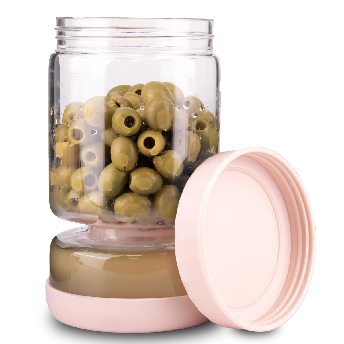 Homnoble pickle hourglass jar with strainer flip for clean wet-dry separation.