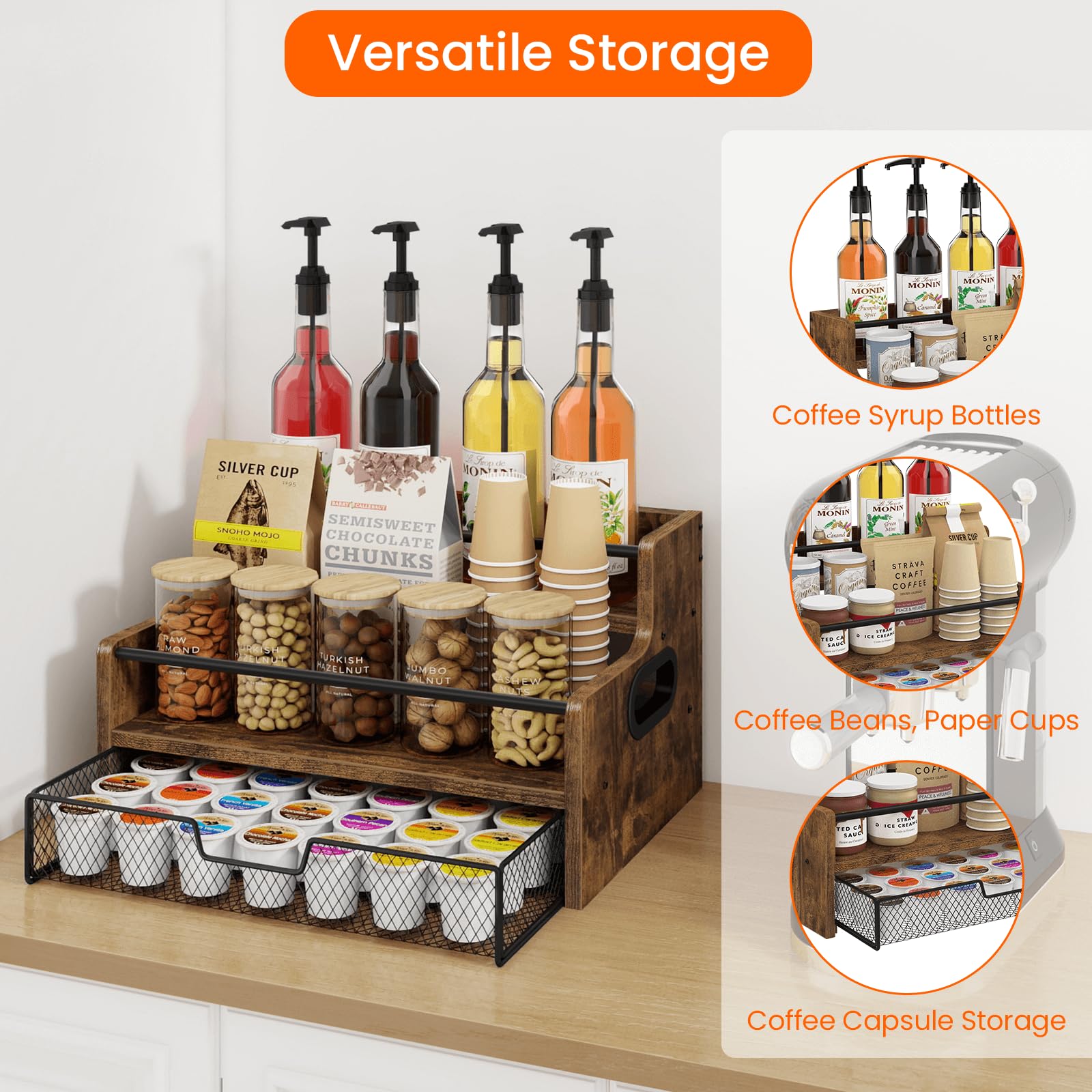 Homode coffee station organization enables streamlined beverage prep.