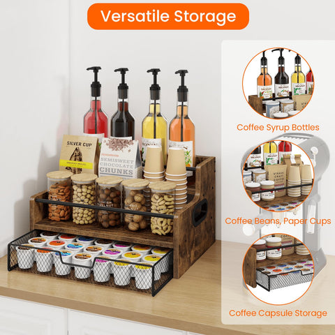 Homode coffee station organization enables streamlined beverage prep.