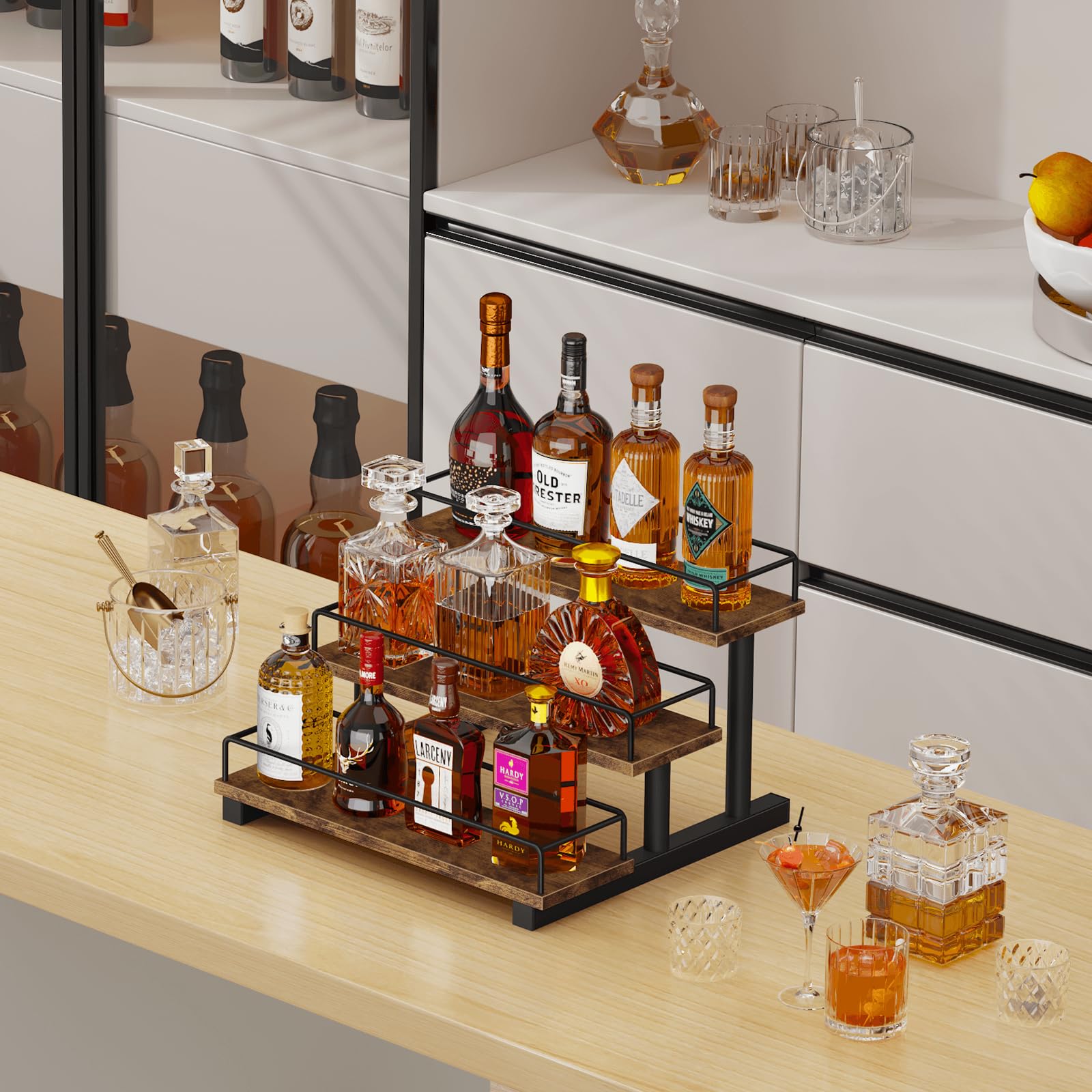 Homode coffee syrup rack organizer neatly holds syrups for quick morning access.