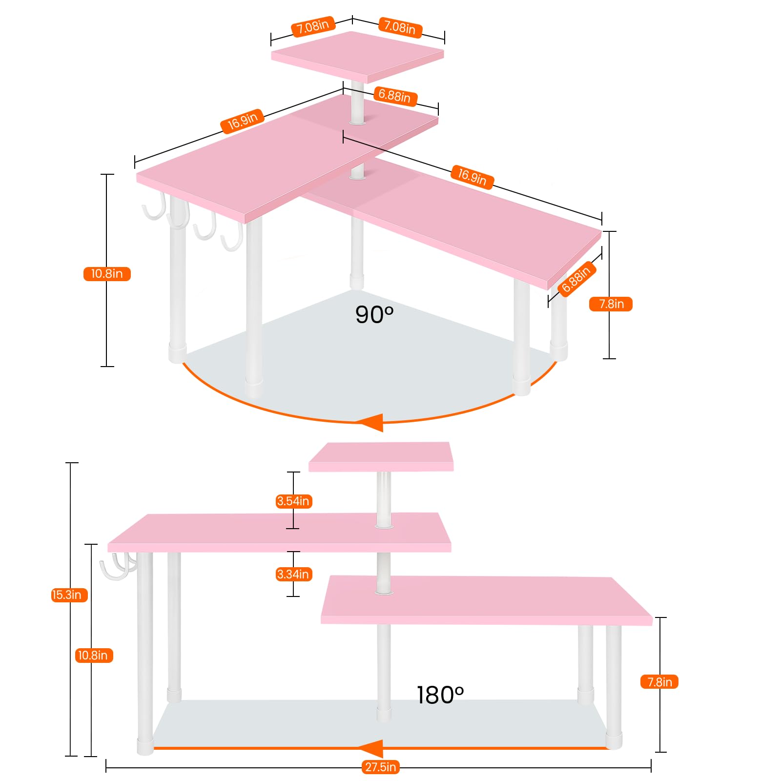 Homode pink corner shelf over sink improving bathroom organization