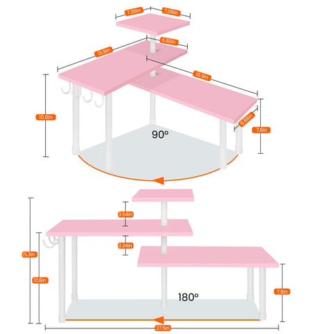 Homode pink corner shelf over sink improving bathroom organization