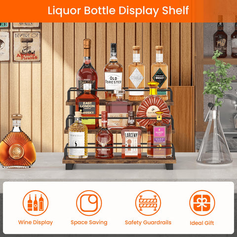 Homode countertop bar shelf provides easy reach for drinks and barware.