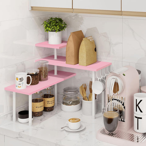 Homode makeup organizer pink on vanity for easy access to cosmetics