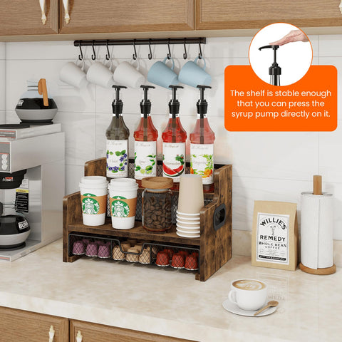 Homode multi-functional storage rack supports syrups, spices, and liquor neatly.