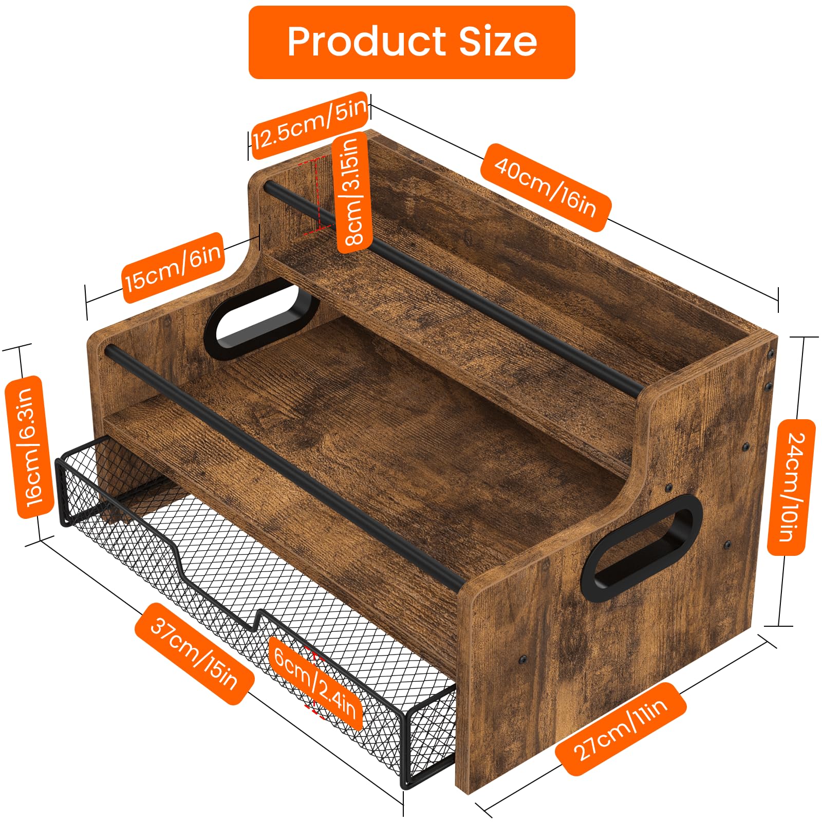 Homode sturdy metal frame with rustic wood shelves for lasting stability.