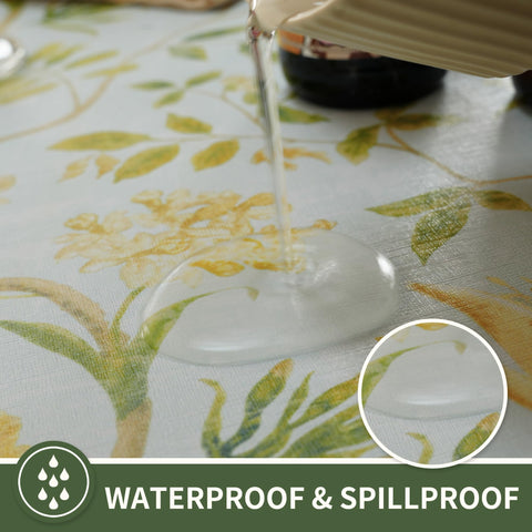 HOMOHEINI waterproof tablecloth highlighting oil resistance for mess-free meals.