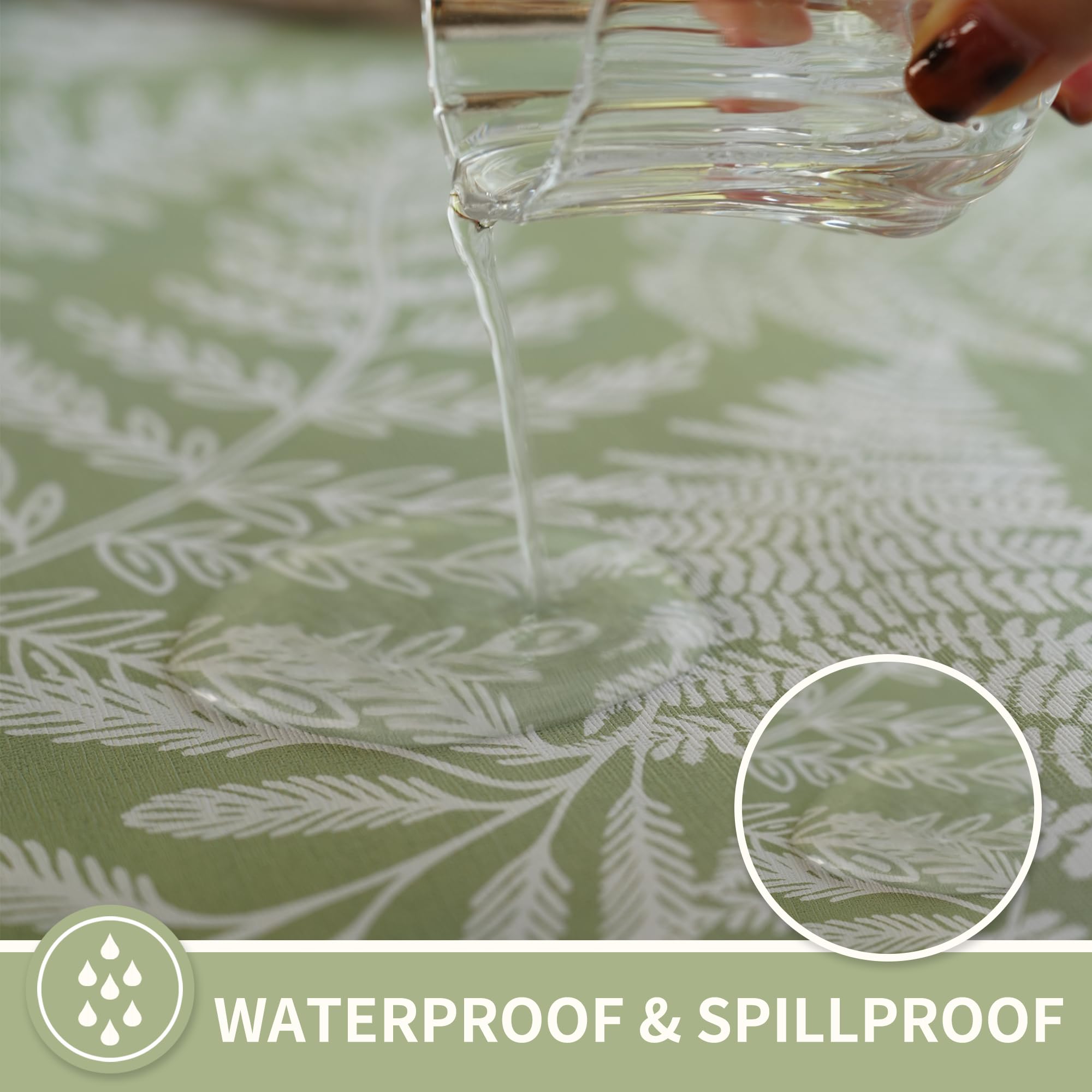 HOMOHEINI waterproof tablecloth close-up showing the glossy surface for easy spill cleanup.