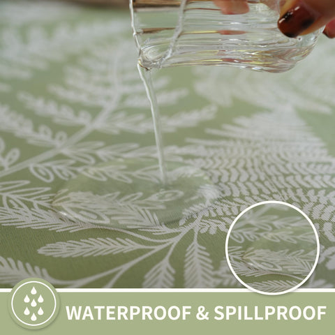 HOMOHEINI waterproof tablecloth close-up showing the glossy surface for easy spill cleanup.