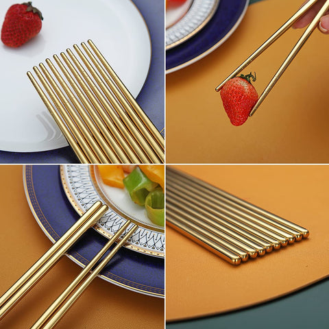 HOMQUEN 10-pair gold chopsticks set fits various table settings.
