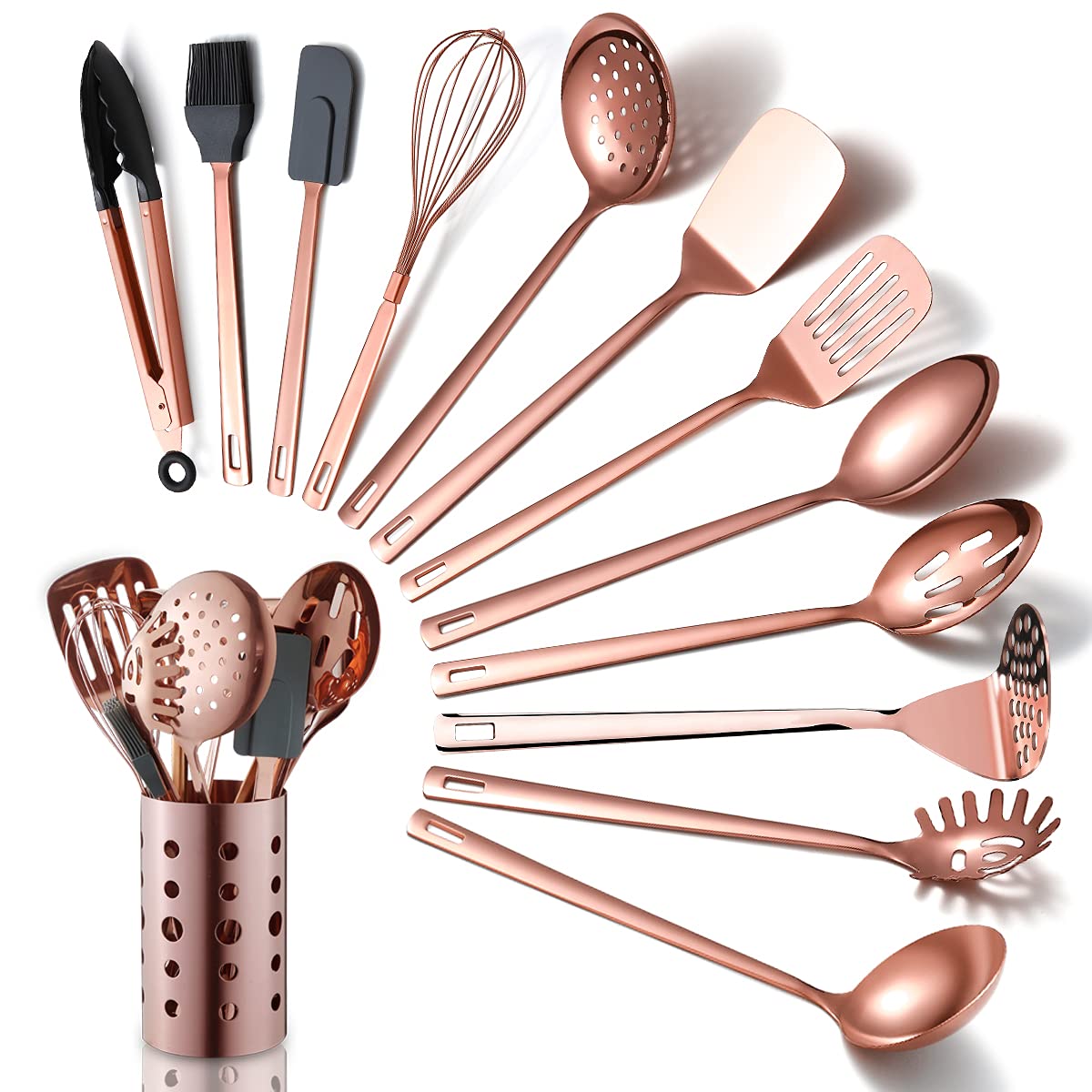 HOMQUEN 13-piece copper utensils set with ladle for versatile non-stick cooking