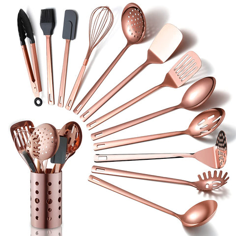 HOMQUEN 13-piece copper utensils set with ladle for versatile non-stick cooking