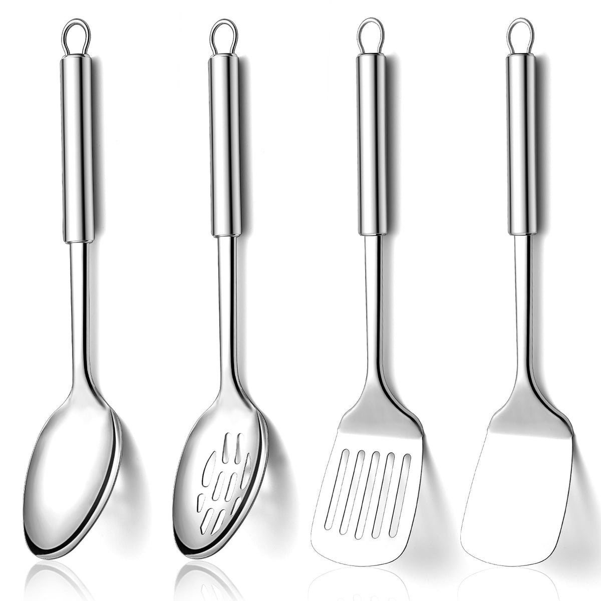 Homquen 4pc kitchen utensils overview showing a durable stainless steel toolkit for everyday cooking.
