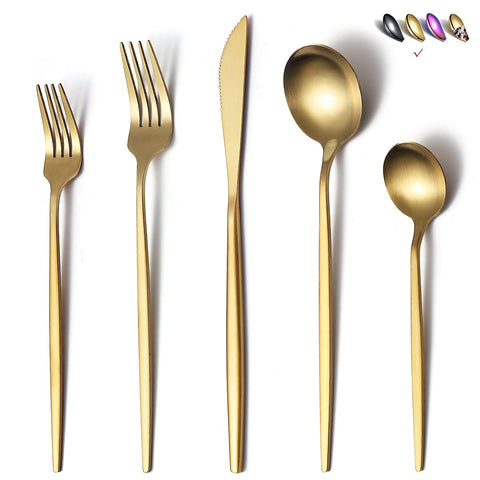 HOMQUEN matte gold dining knives on table for elegant entertaining