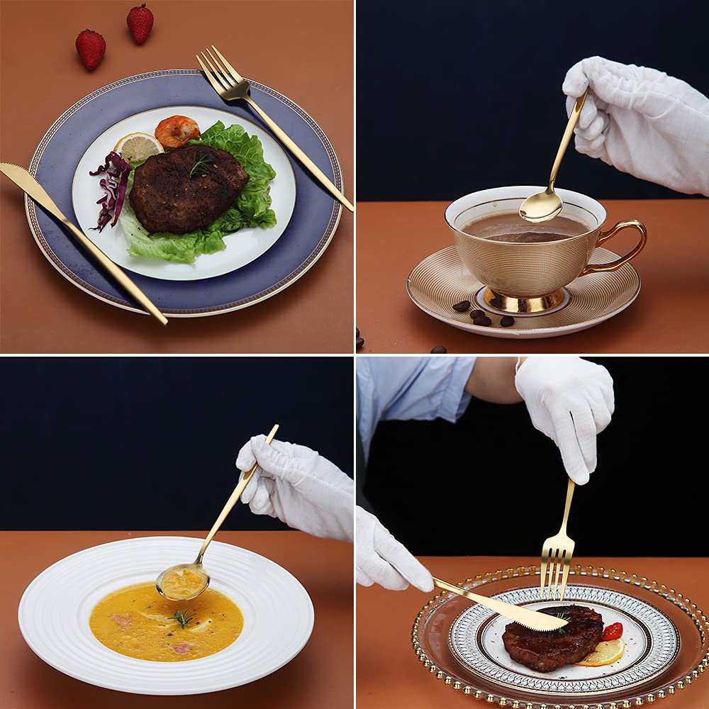 HOMQUEN matte gold silverware set on a beautifully staged table