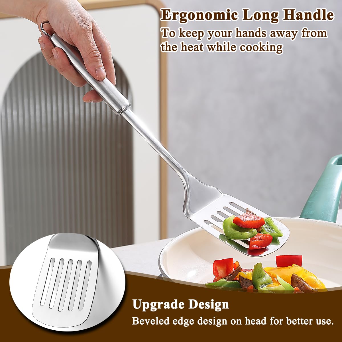 Homquen Slotted Turners close-up demonstrates clean surface and quick flipping.