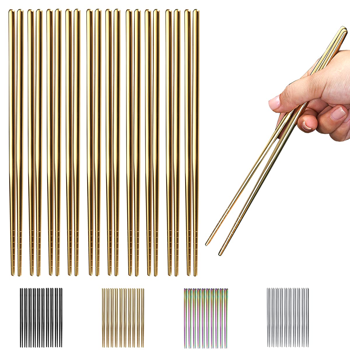 HOMQUEN titanium gold chopsticks, 8.9-inch length, ideal for daily meals.