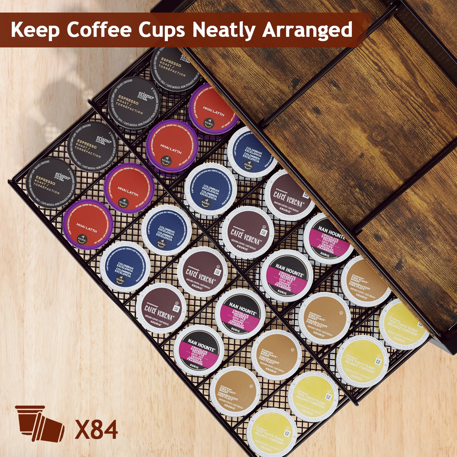 Homsorout organizer with adjustable dividers creates a custom layout for cups and pods.