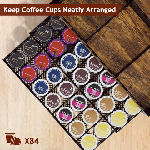 Homsorout organizer with adjustable dividers creates a custom layout for cups and pods.