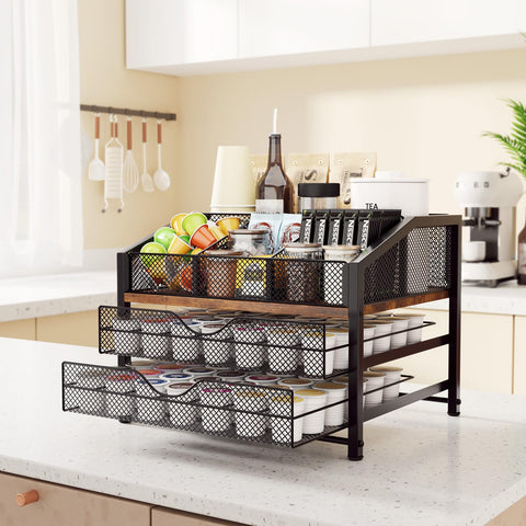 Homsorout Coffee Bar Organizer features anti-slip feet for a stable countertop setup.