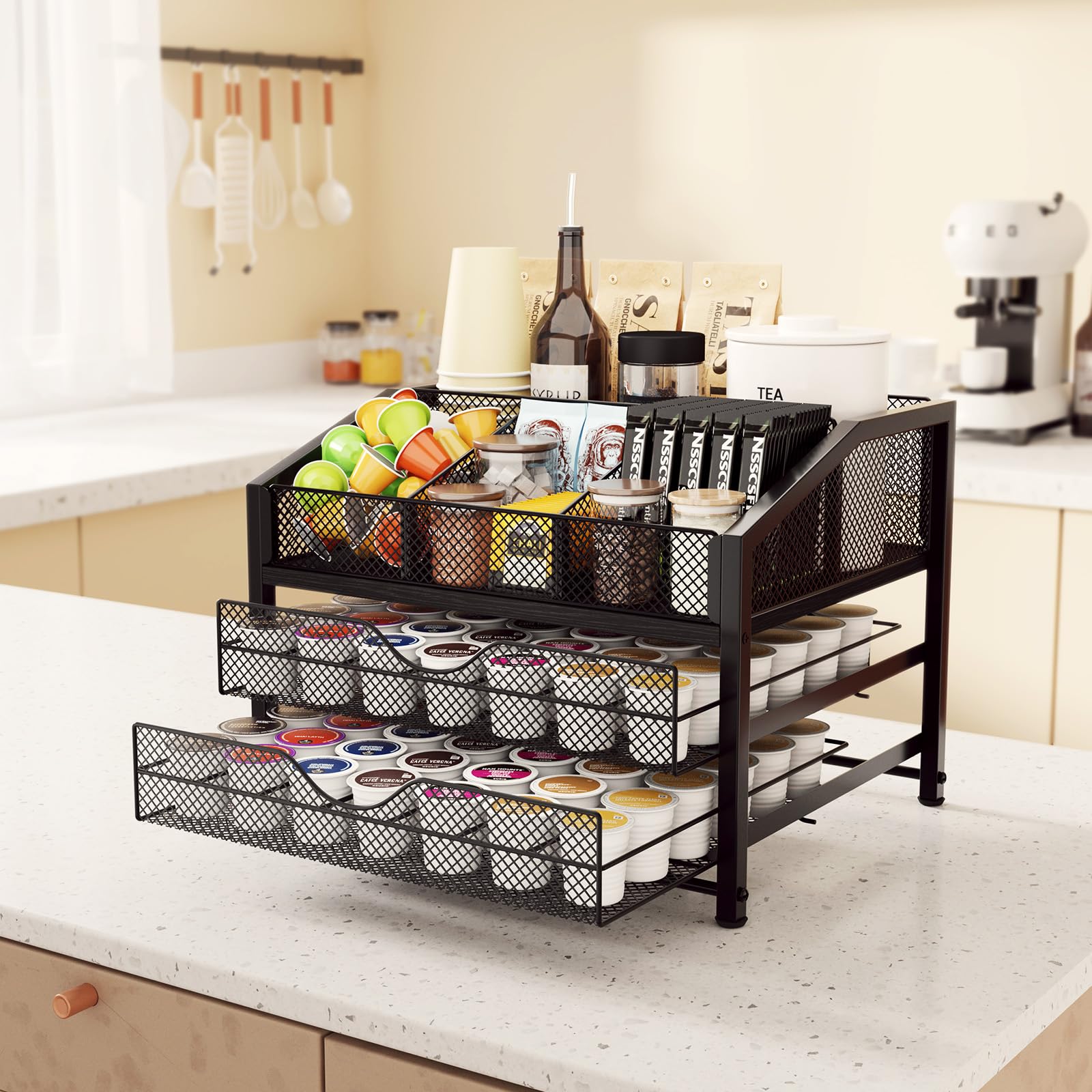Homsorout Coffee Bar Organizer countertop fit with easy access to essentials.