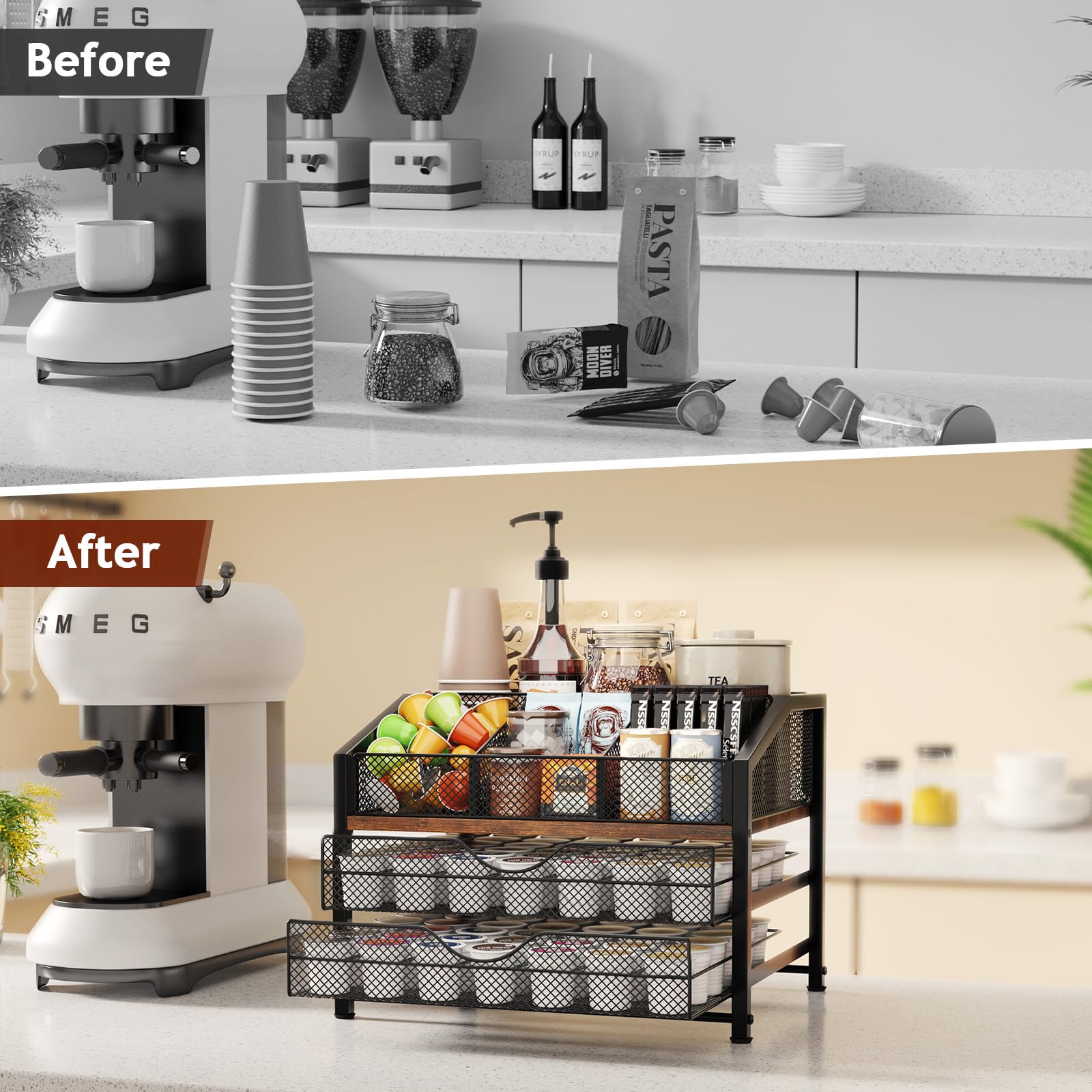 Homsorout versatile design fits home, office, or lobby coffee corners.
