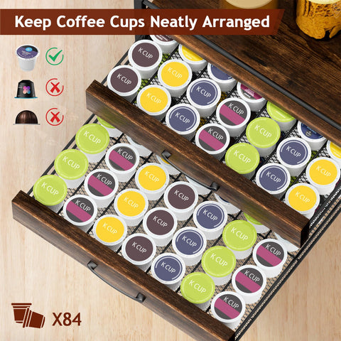 Homsorout coffee-station-organizer keeps pods and syrups within easy reach in busy mornings.