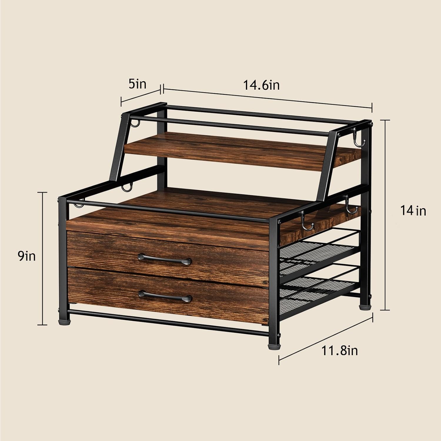 Homsorout side view highlights the sturdy metal frame with rustic wooden base.