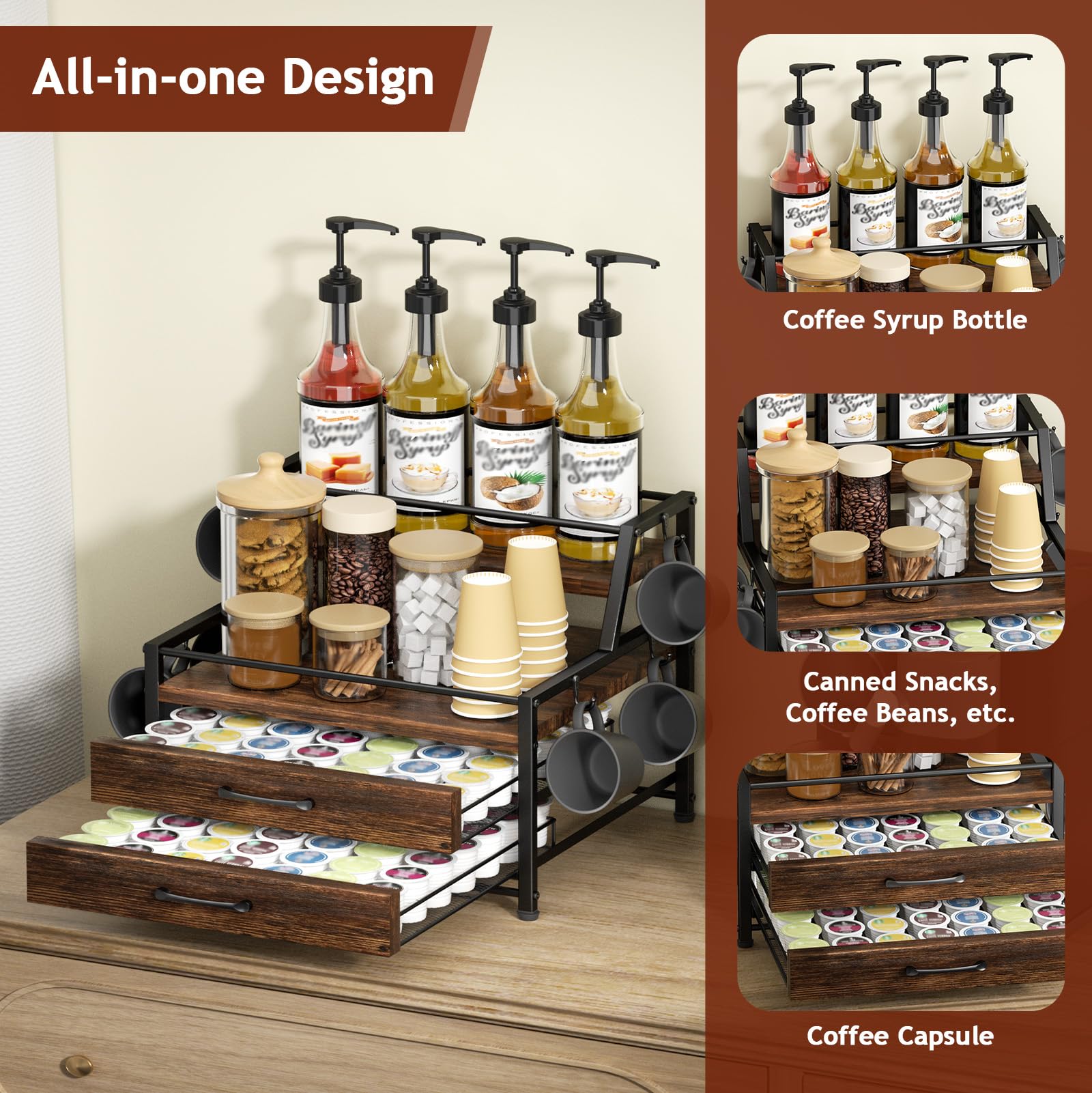 Homsorout rustic-brown-finish adds warm, stylish decor to any kitchen.