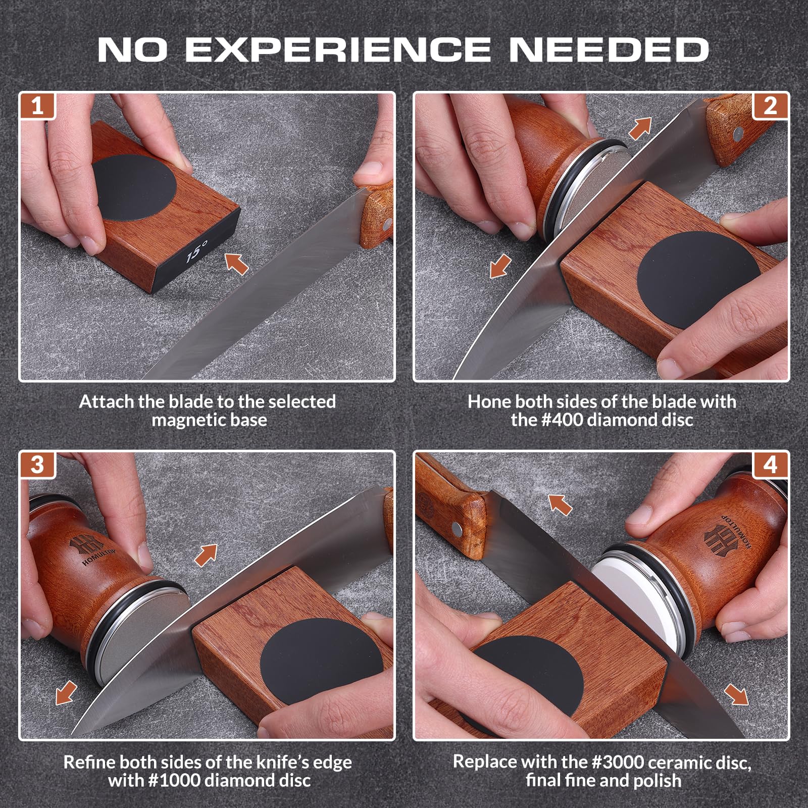 Homultop rolling knife sharpener kit 15-degree angle for delicate blades