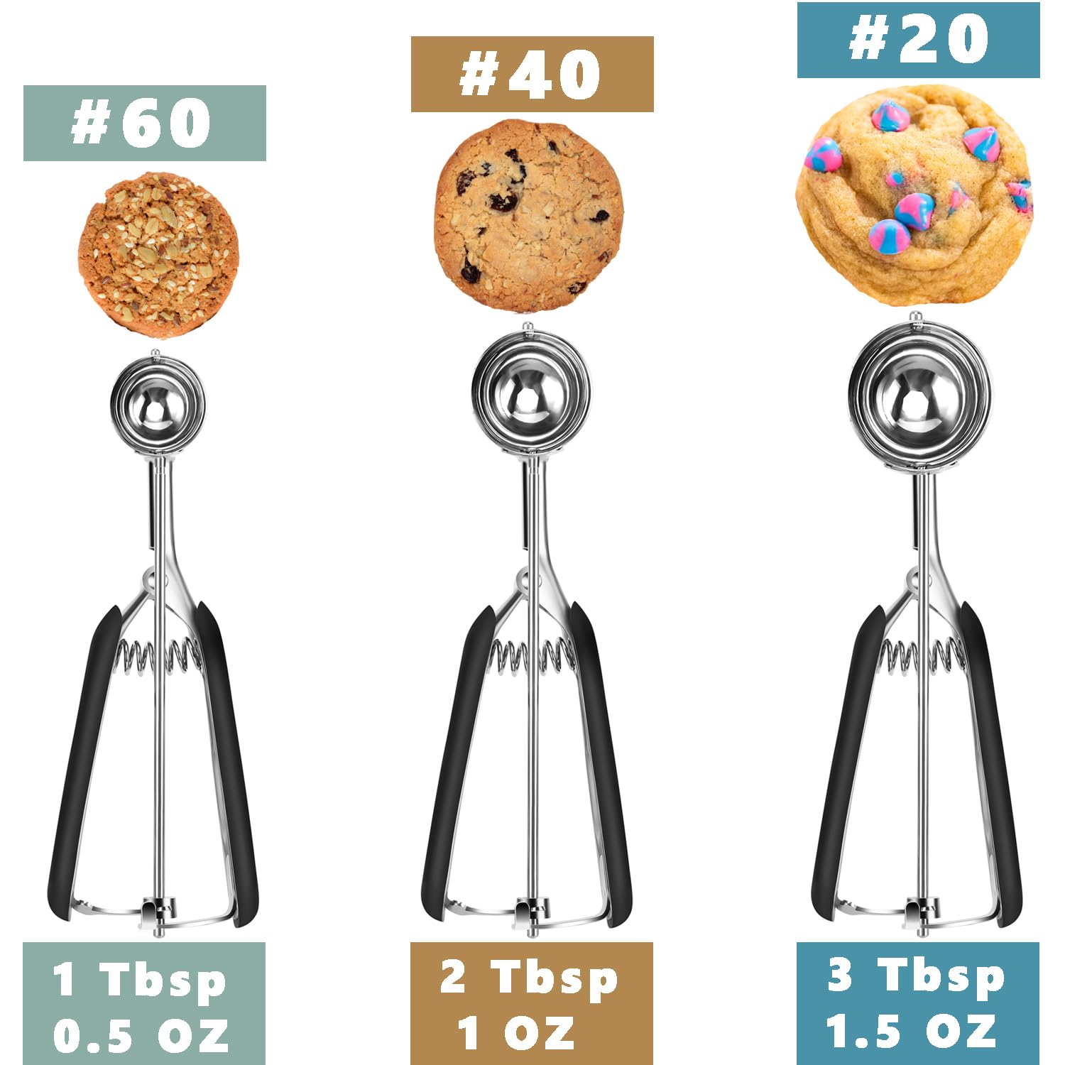 HOMURE H cookie scoop highlighting non-slip grip for secure handling