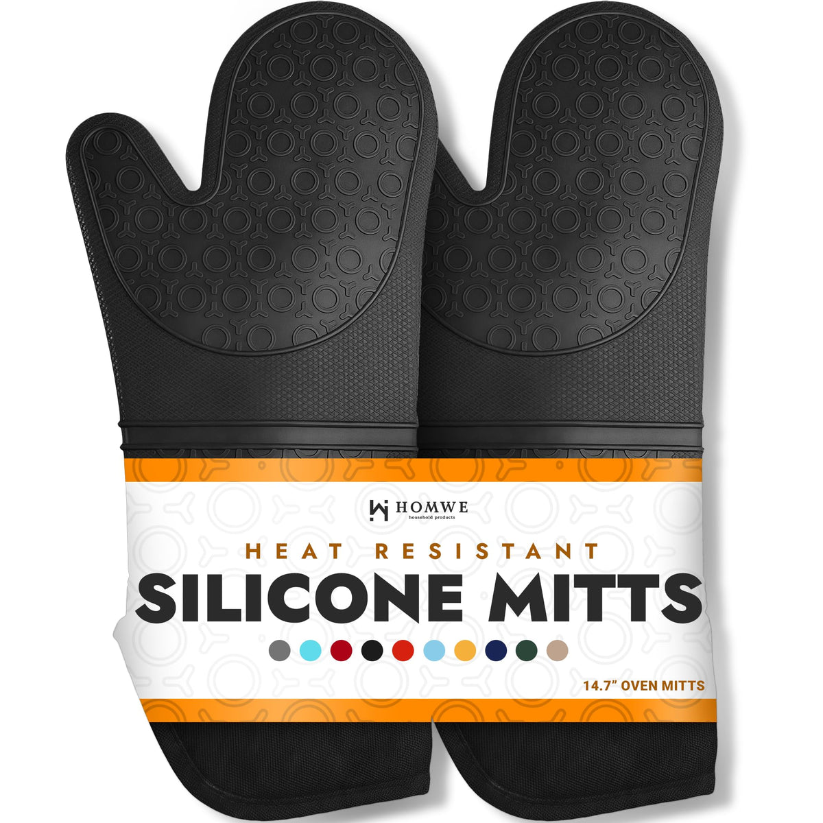 HOMWE BPA-free silicone oven mitt shows 450F heat resistance for safe handling
