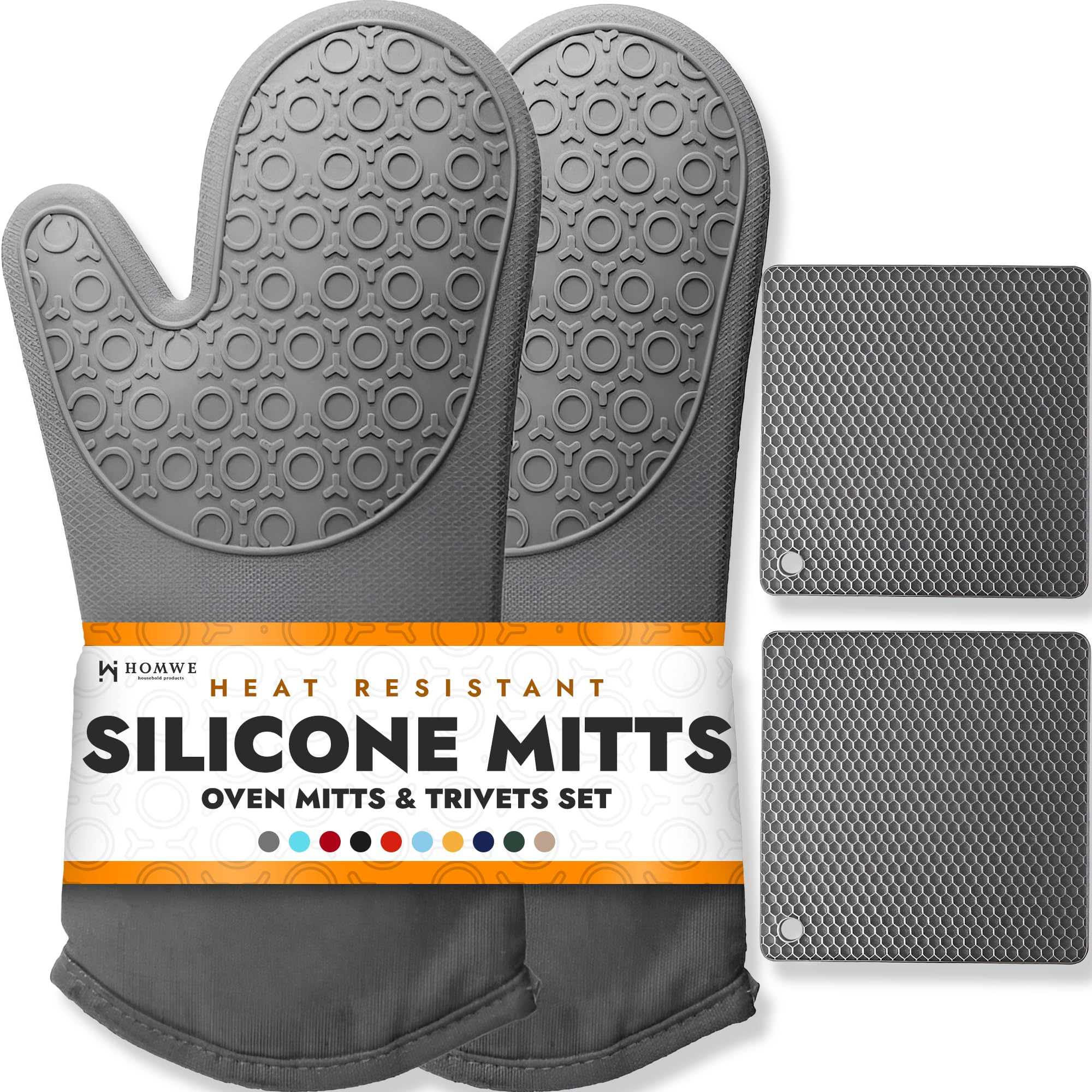 HOMWE silicone oven mitts close-up show secure grip and heat protection