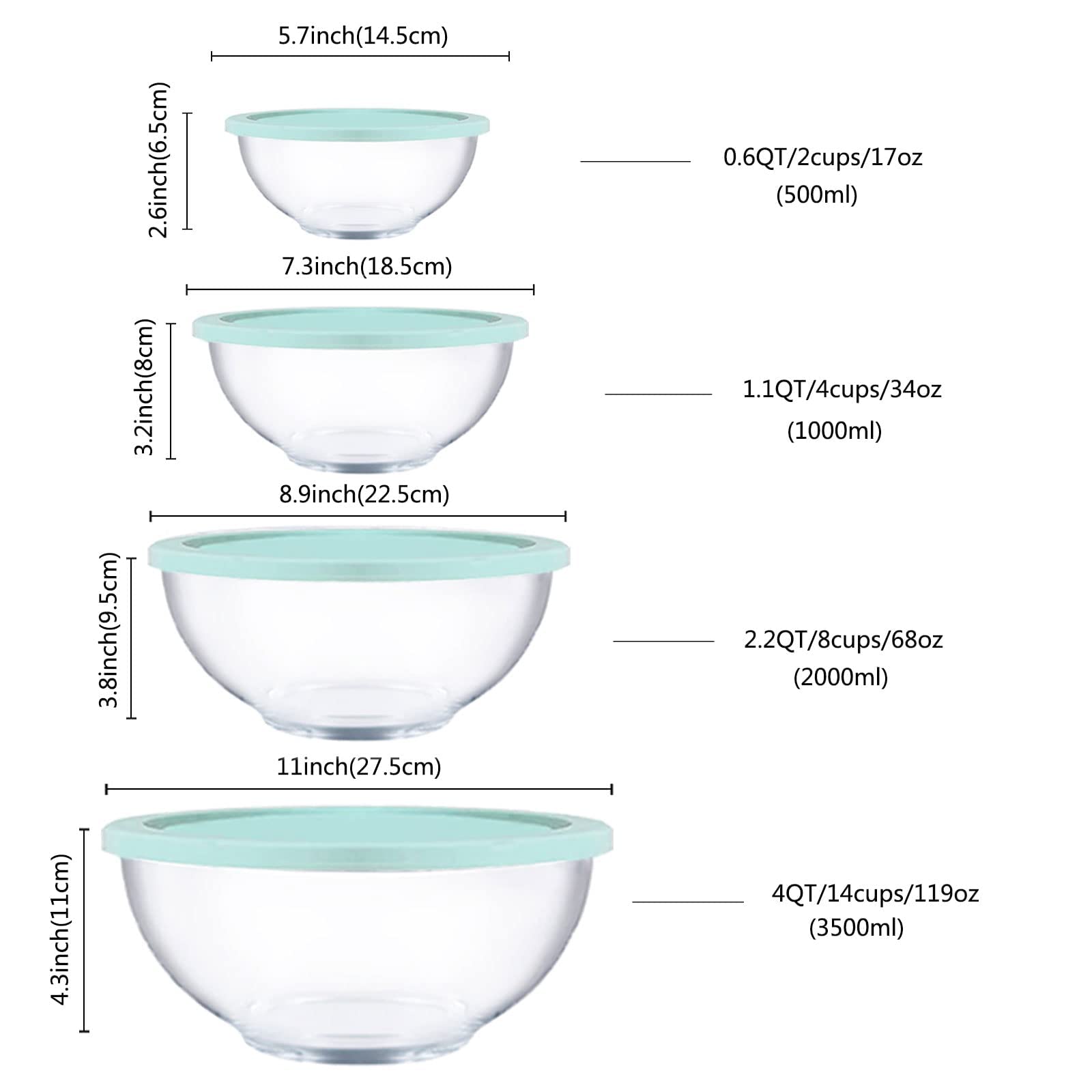 Homwin 4qt bowls for large-batch mixing with secure lids.