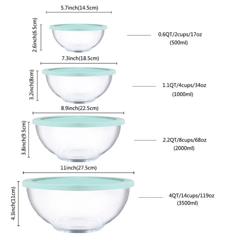 Homwin 4qt bowls for large-batch mixing with secure lids.