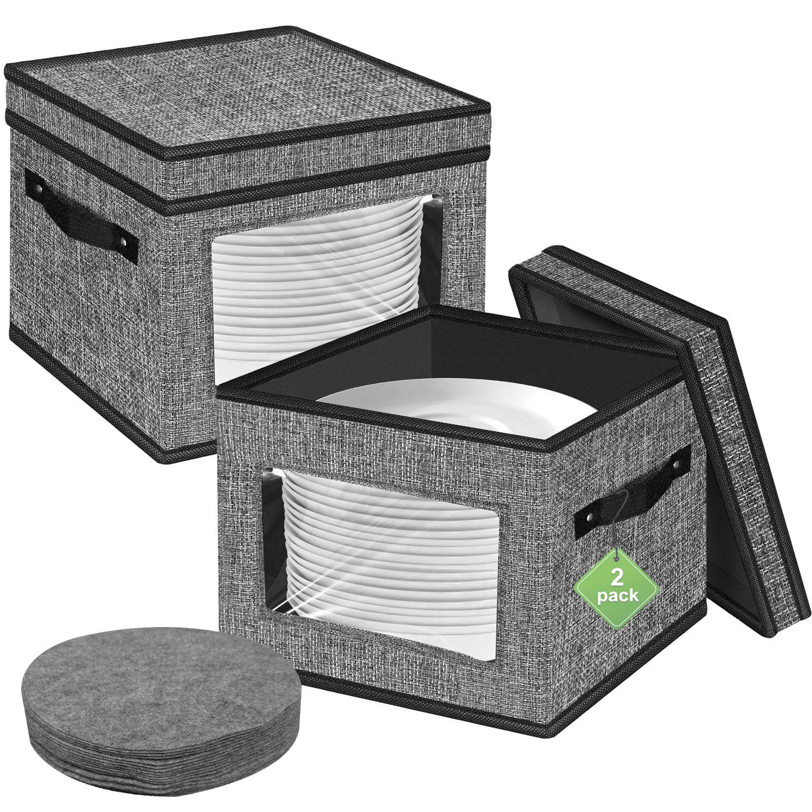 Homyfort china storage box with lid handles keeps dinnerware organized and accessible.