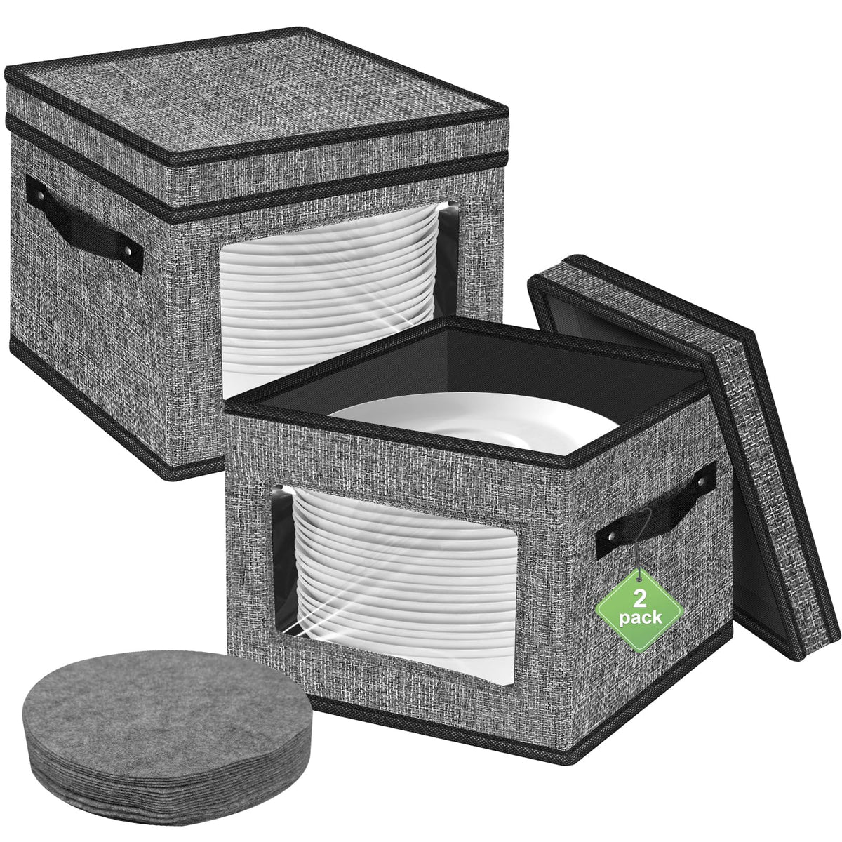 Homyfort china storage box with lid handles keeps dinnerware organized and accessible.