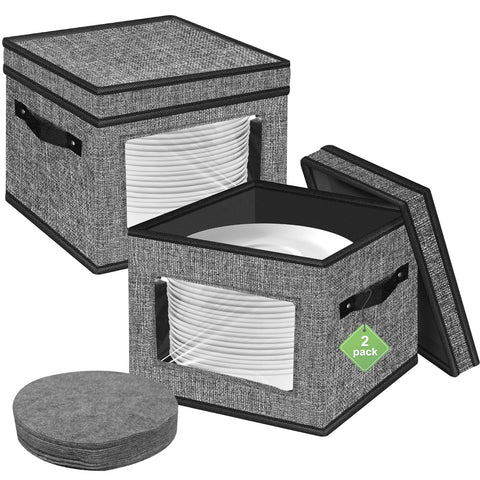 Homyfort china storage box with lid handles keeps dinnerware organized and accessible.