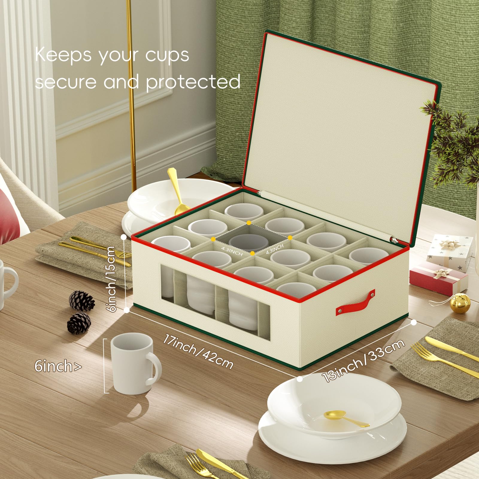 Homyfort hard-shell mug-organizer with dividers protects mugs during transport.