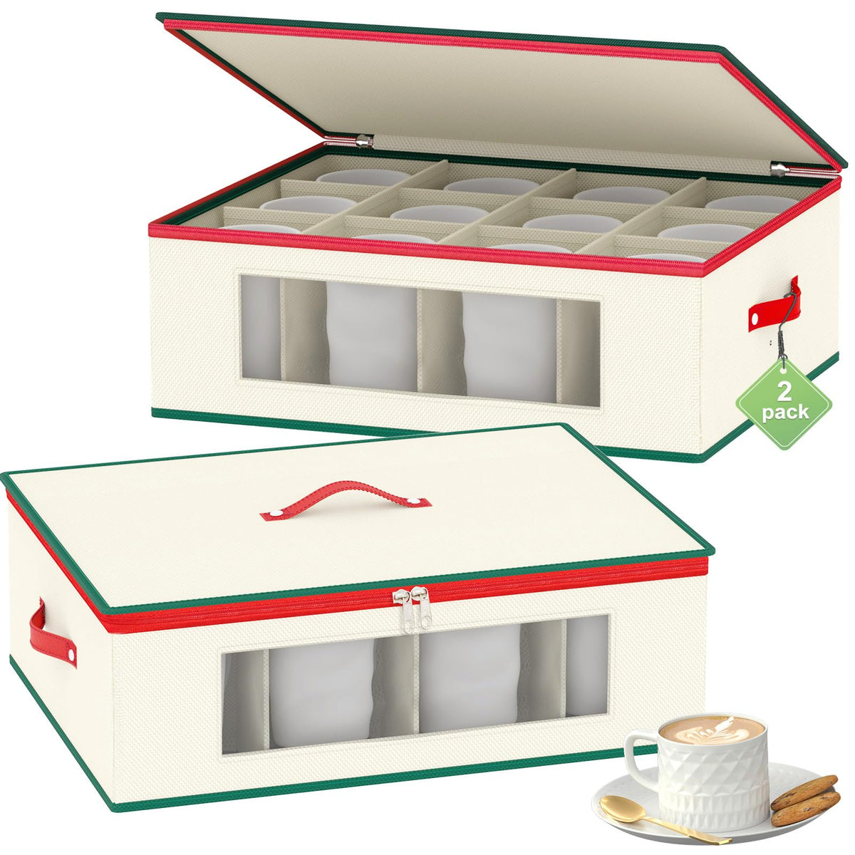 Homyfort mug storage box showing 24 compartments for organization.