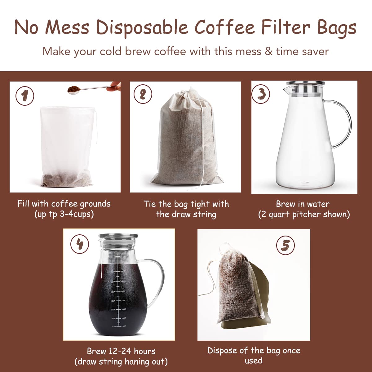 HOMYHEE disposable brewing filter bags ready to use for mess-free brewing.