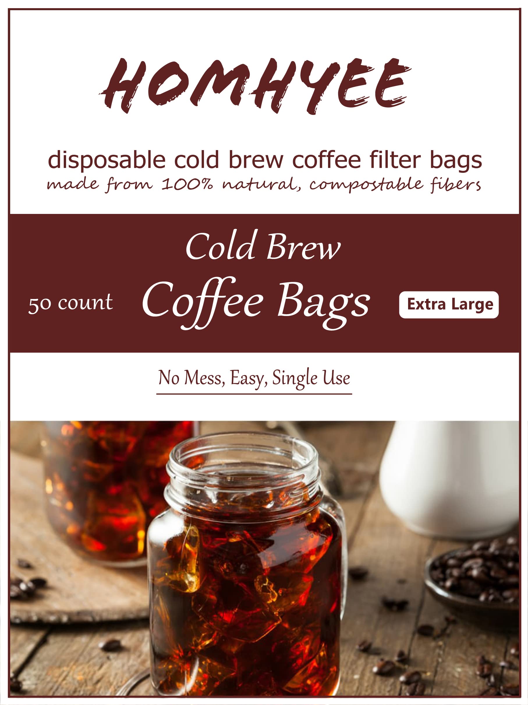 HOMYHEE 50-count filters for bulk cold brew sessions.