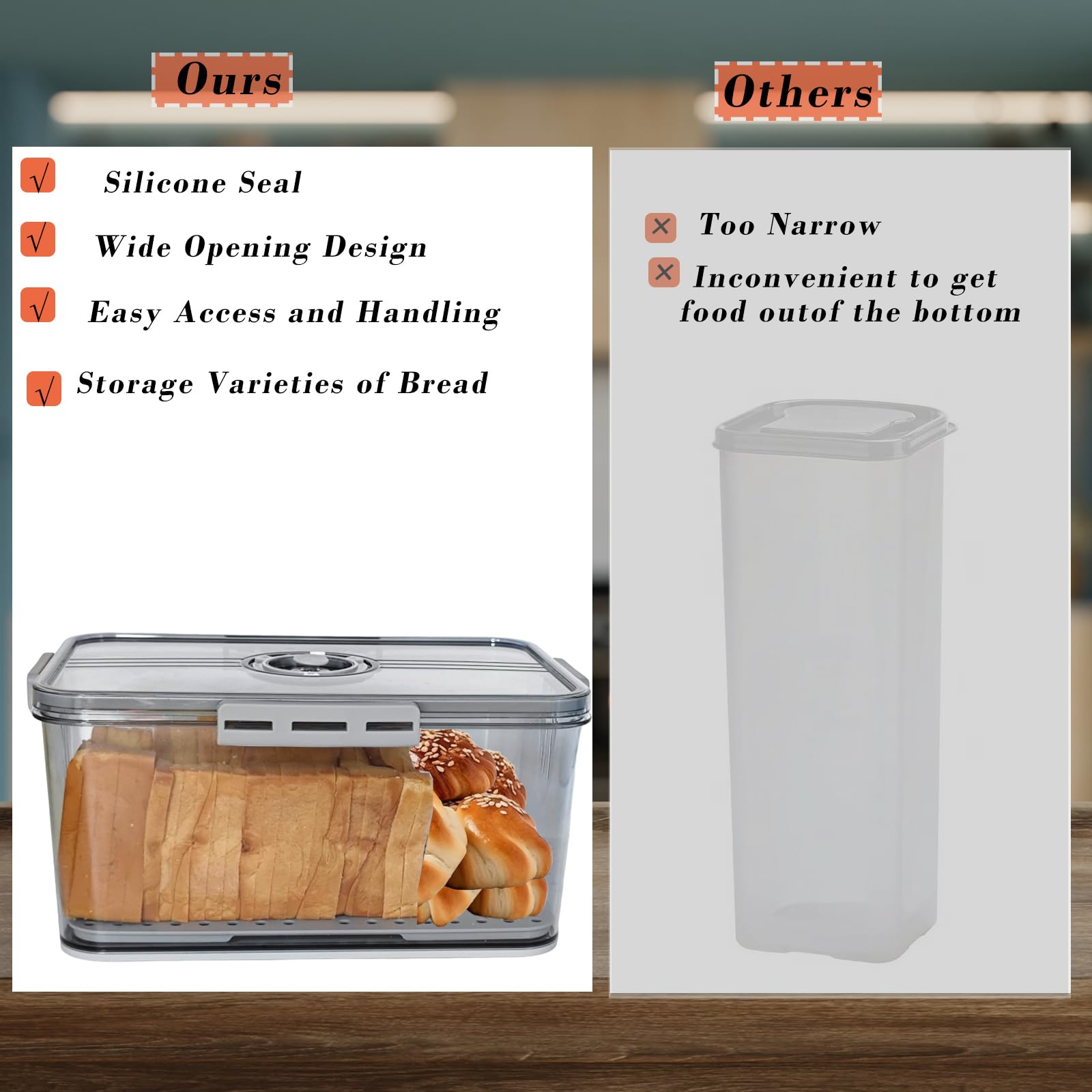 Honbuty bread box gray shell lets you monitor contents at a glance