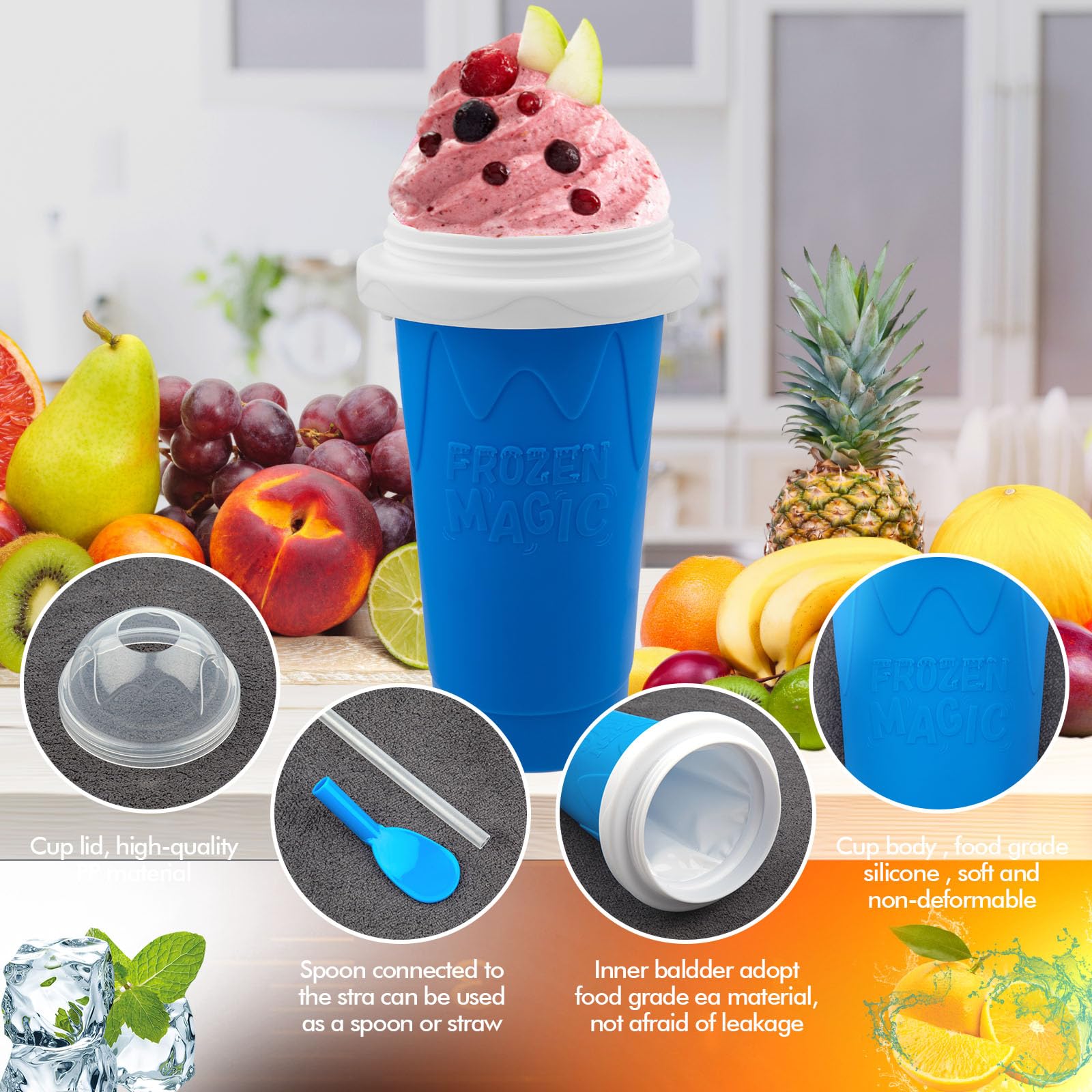 Honbuty Slushie Cup blue color adds a fun, family-friendly kitchen accessory.